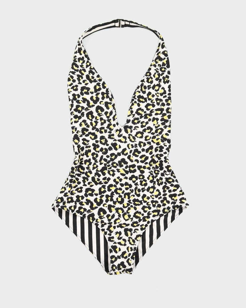 Reversible Leopard Print and Striped Swimsuit - M
