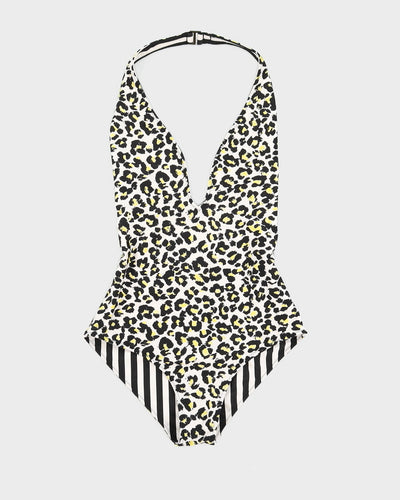 Reversible Leopard Print and Striped Swimsuit - M