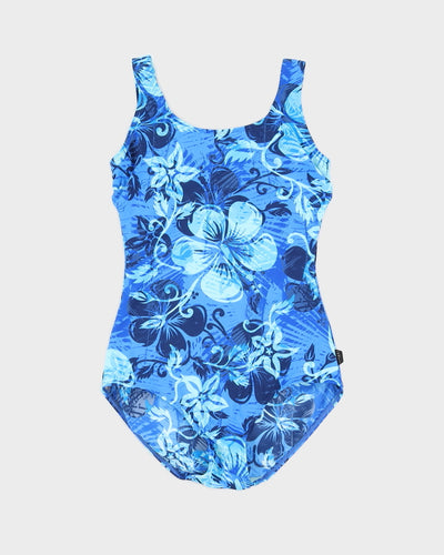 Vintage Blue Hibiscus Print Swimsuit - M