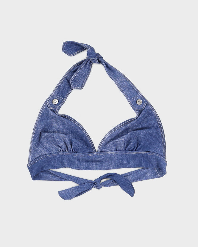 Y2K 00s Zero Point Blue Faux Denim Bikini - S/M
