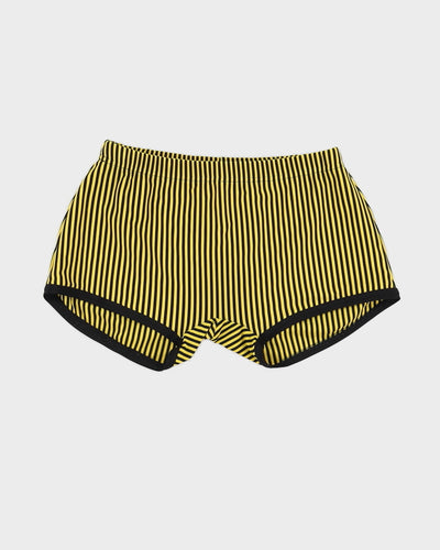 Vintage 90s Yellow & Black Stripe Swim Shorts - S