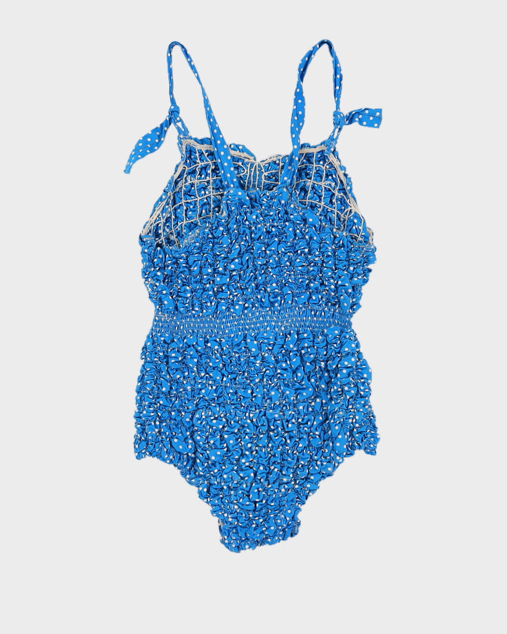 Vintage Blue &amp; White Polka Dot Hand Made One Piece - S