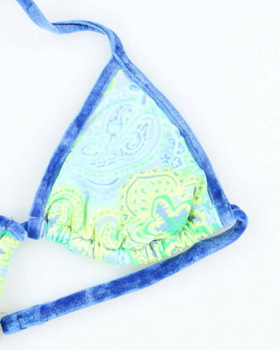 Vintage Y2k 00s Surfside Paisley Pattern Velvet Trim Bikini Top - S