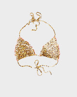 Vintage Y2k 00s Lula Fama Leopard print Rhinestone Bikini Top - S