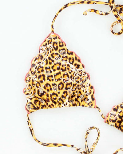 Vintage Y2k 00s Lula Fama Leopard print Rhinestone Bikini Top - S