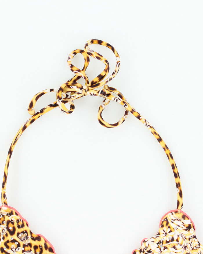 Vintage Y2k 00s Lula Fama Leopard print Rhinestone Bikini Top - S
