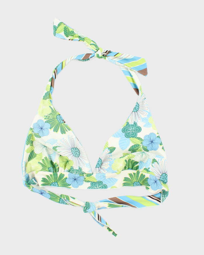 Vintage Y2k 00s Floral & Stripey Reversible Bikini Top - XL