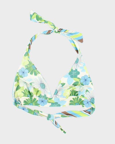 Vintage Y2k 00s Floral & Stripey Reversible Bikini Top - XL