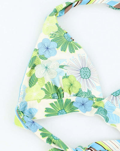 Vintage Y2k 00s Floral & Stripey Reversible Bikini Top - XL