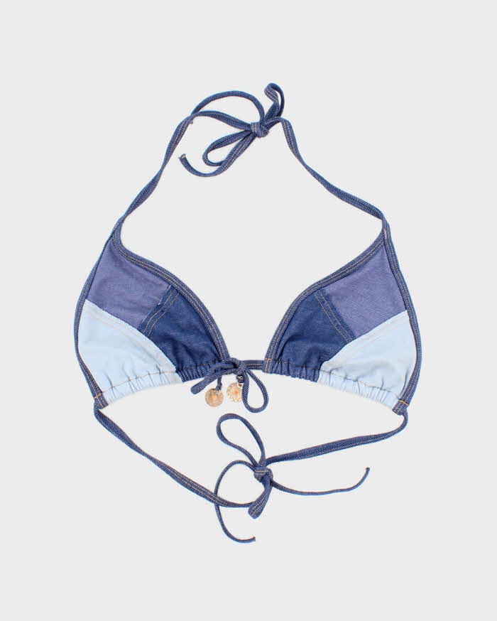 Vintage Y2k 00s Denim Pachtwork Bikini Top - L