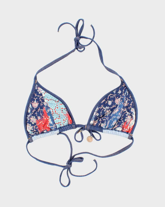 Vintage Y2k 00s Denim Pachtwork Bikini Top - L