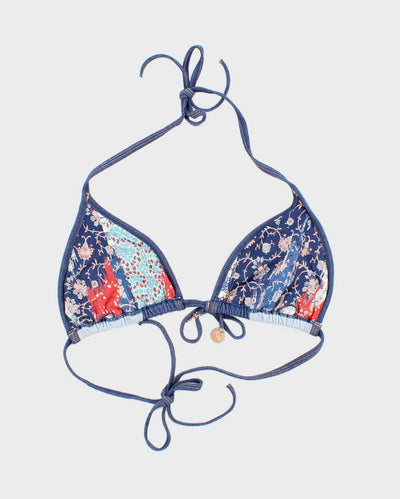 Vintage Y2k 00s Denim Pachtwork Bikini Top - L