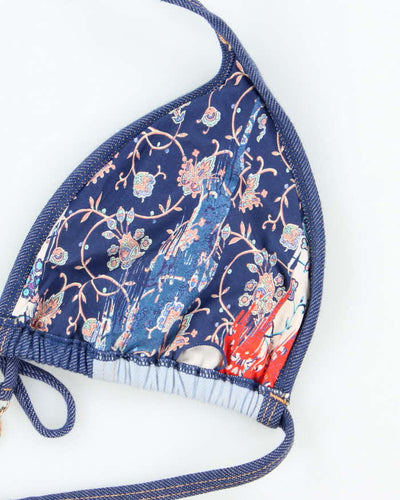 Vintage Y2k 00s Denim Pachtwork Bikini Top - L