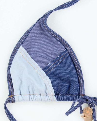 Vintage Y2k 00s Denim Pachtwork Bikini Top - L