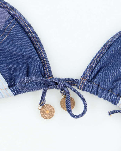Vintage Y2k 00s Denim Pachtwork Bikini Top - L