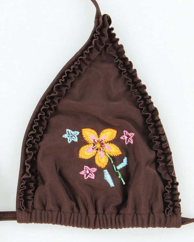 Vintage Y2k 00s Brown Beaded Bikini Top - L
