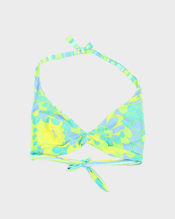 Vintage Y2k 00s Floral &amp; Stripey Reversible Bikini Top - M