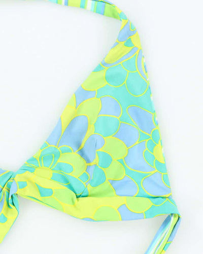 Vintage Y2k 00s Floral & Stripey Reversible Bikini Top - M