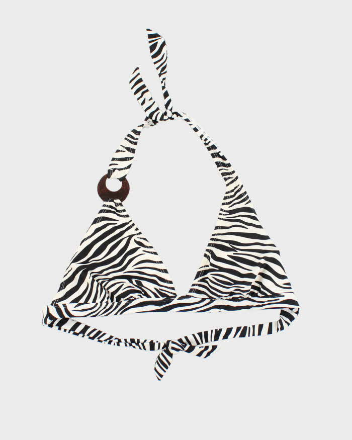 Vintage Y2k 00s Zebra Print Wooden O Ring Bikini Top - M