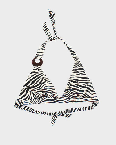 Vintage Y2k 00s Zebra Print Wooden O Ring Bikini Top - M