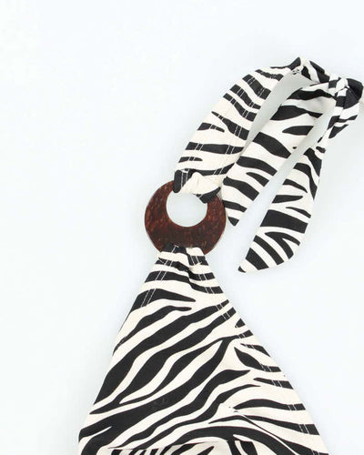 Vintage Y2k 00s Zebra Print Wooden O Ring Bikini Top - M