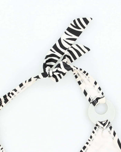 Vintage Y2k 00s Zebra Print Wooden O Ring Bikini Top - M