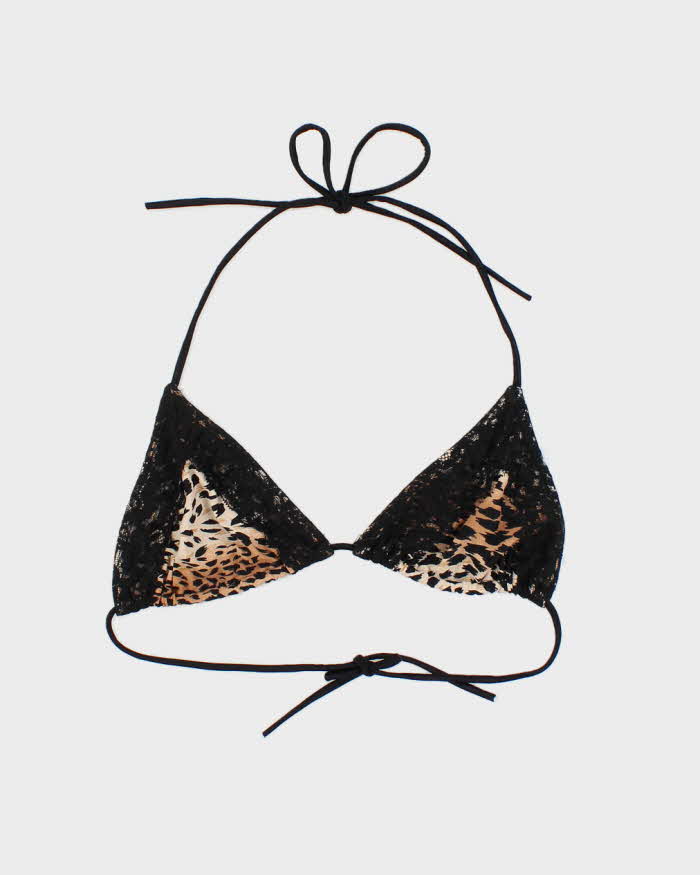 Vintage Y2k 00s Leopard Print Lace Bikini Top - L
