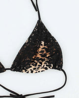 Vintage Y2k 00s Leopard Print Lace Bikini Top - L