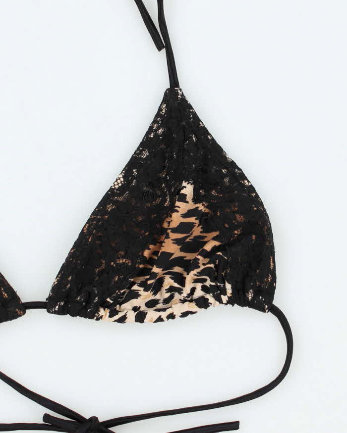 Vintage Y2k 00s Leopard Print Lace Bikini Top - L