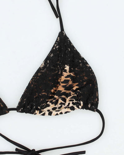 Vintage Y2k 00s Leopard Print Lace Bikini Top - L