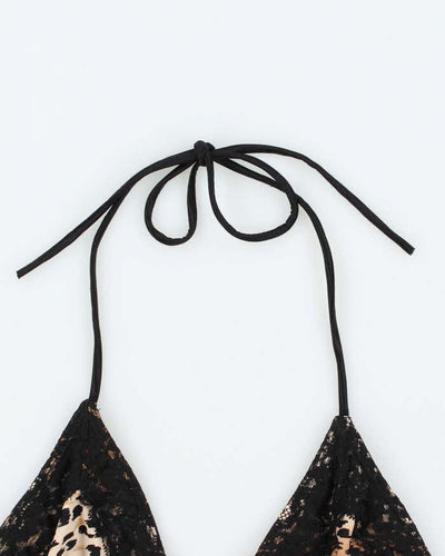 Vintage Y2k 00s Leopard Print Lace Bikini Top - L