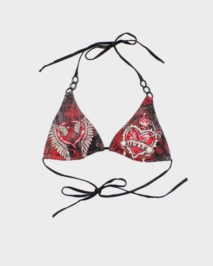 Y2k 00s Sinful Bedazzled Graphic Print Bikini Top - S