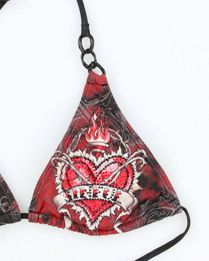 Y2k 00s Sinful Bedazzled Graphic Print Bikini Top - S