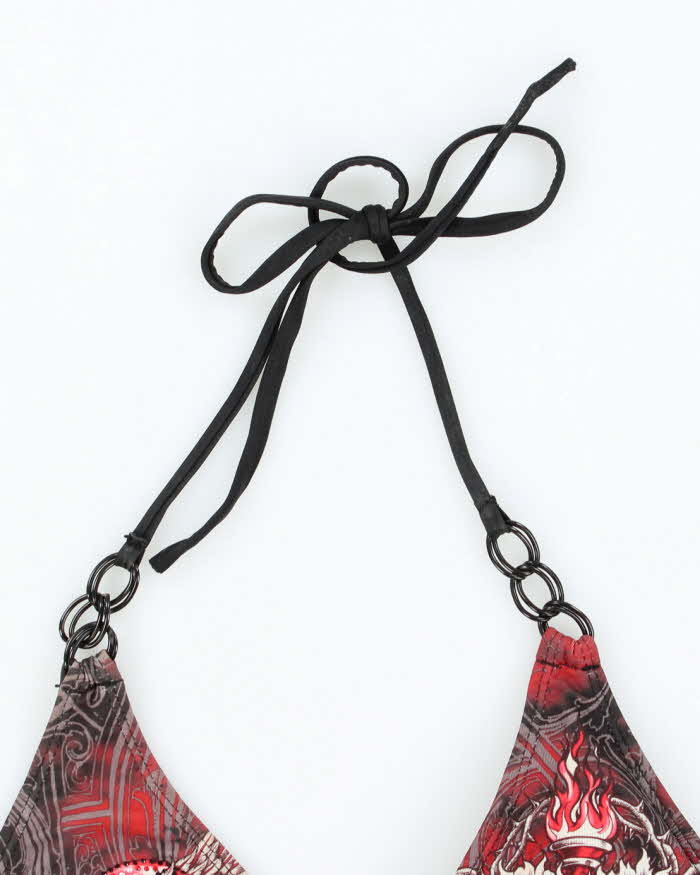 Y2k 00s Sinful Bedazzled Graphic Print Bikini Top - S