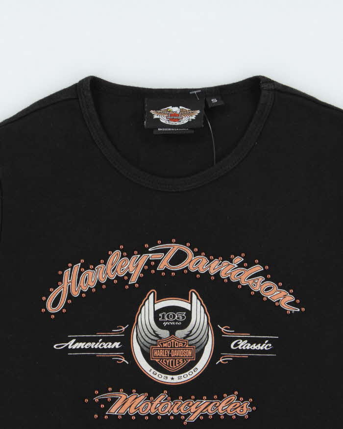 Vintage Y2K 00s Harley Davidson Women's 105th Anniversary Made In USA Embellished Crewneck Baby Tee - S