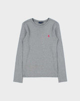 Vintage Y2K 00s Ralph Lauren Women's Marl Grey Heavyweight Fitted Long Sleeve Crewneck T-Shirt - M