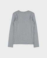 Vintage Y2K 00s Ralph Lauren Women's Marl Grey Heavyweight Fitted Long Sleeve Crewneck T-Shirt - M