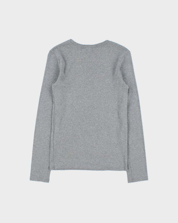 Vintage Y2K 00s Ralph Lauren Women's Marl Grey Heavyweight Fitted Long Sleeve Crewneck T-Shirt - M
