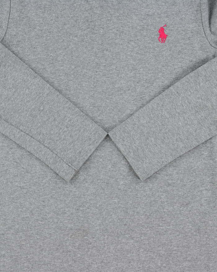 Vintage Y2K 00s Ralph Lauren Women's Marl Grey Heavyweight Fitted Long Sleeve Crewneck T-Shirt - M