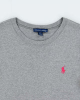 Vintage Y2K 00s Ralph Lauren Women's Marl Grey Heavyweight Fitted Long Sleeve Crewneck T-Shirt - M