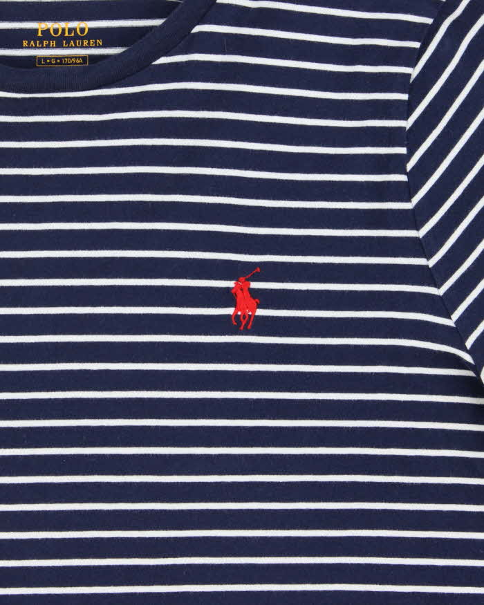Vintage Polo Ralph Lauren Women's Striped Classic Pony Crewneck T-Shirt - L