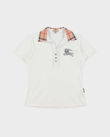 Vintage Y2K 00s Burberry Women's Nova Check Ruffle Placket Short Sleeve Polo Shirt - L