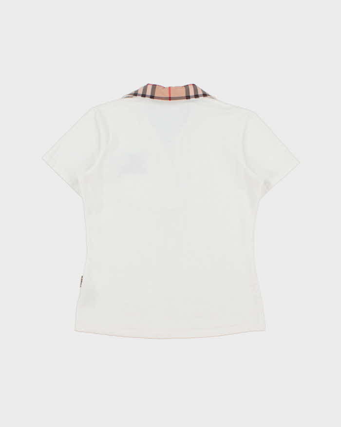 Vintage Y2K 00s Burberry Women's Nova Check Ruffle Placket Short Sleeve Polo Shirt - L