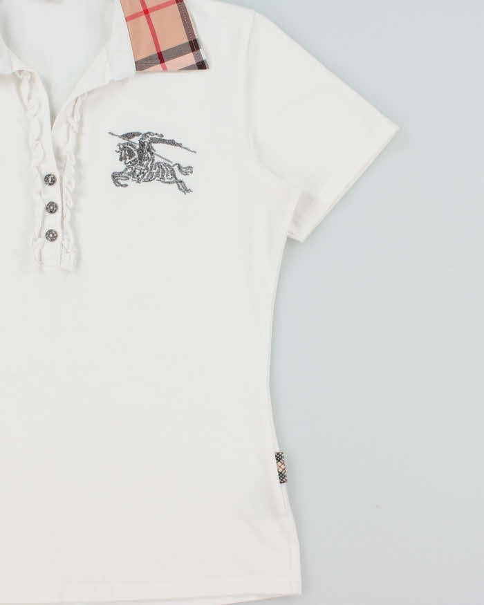 Vintage Y2K 00s Burberry Women's Nova Check Ruffle Placket Short Sleeve Polo Shirt - L