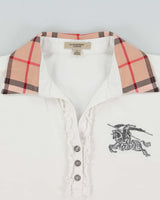 Vintage Y2K 00s Burberry Women's Nova Check Ruffle Placket Short Sleeve Polo Shirt - L