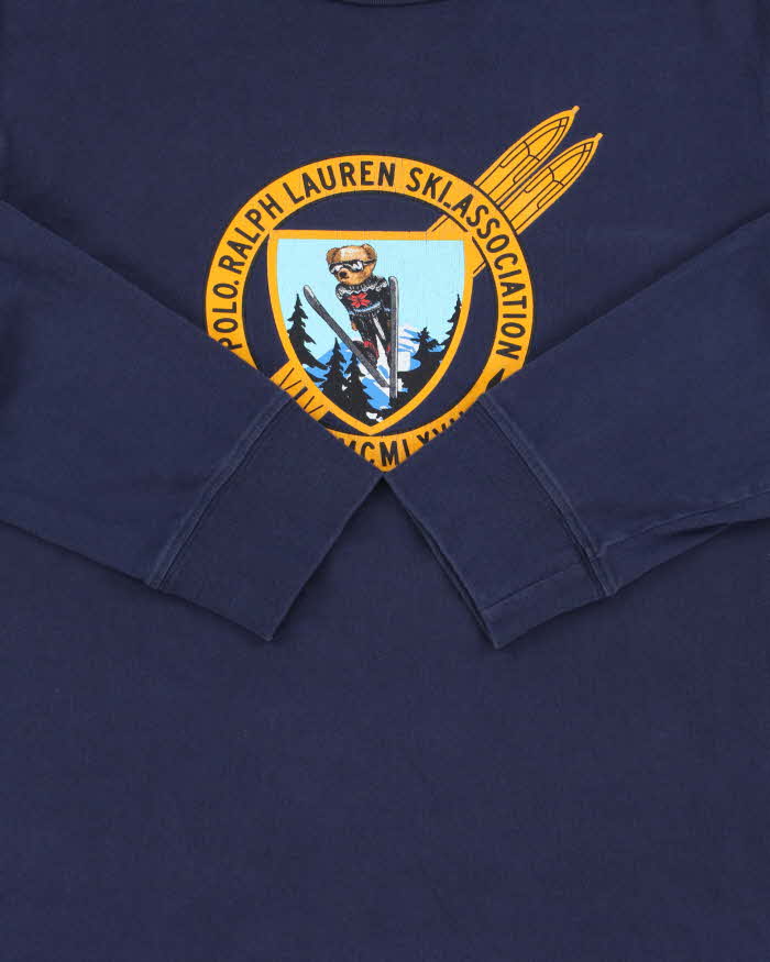 Vintage Polo Ralph Lauren Ski Bear Navy Women's Striped Long Sleeve Crewneck T-Shirt - L