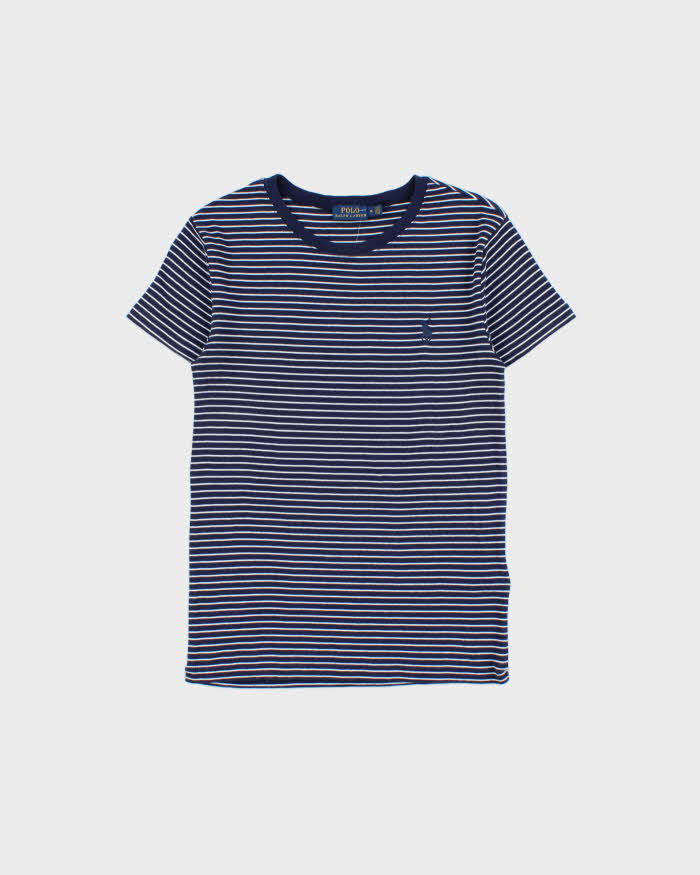 Vintage Polo Ralph Lauren Women's Classic Pony Striped Fitted Crewneck T-Shirt - M