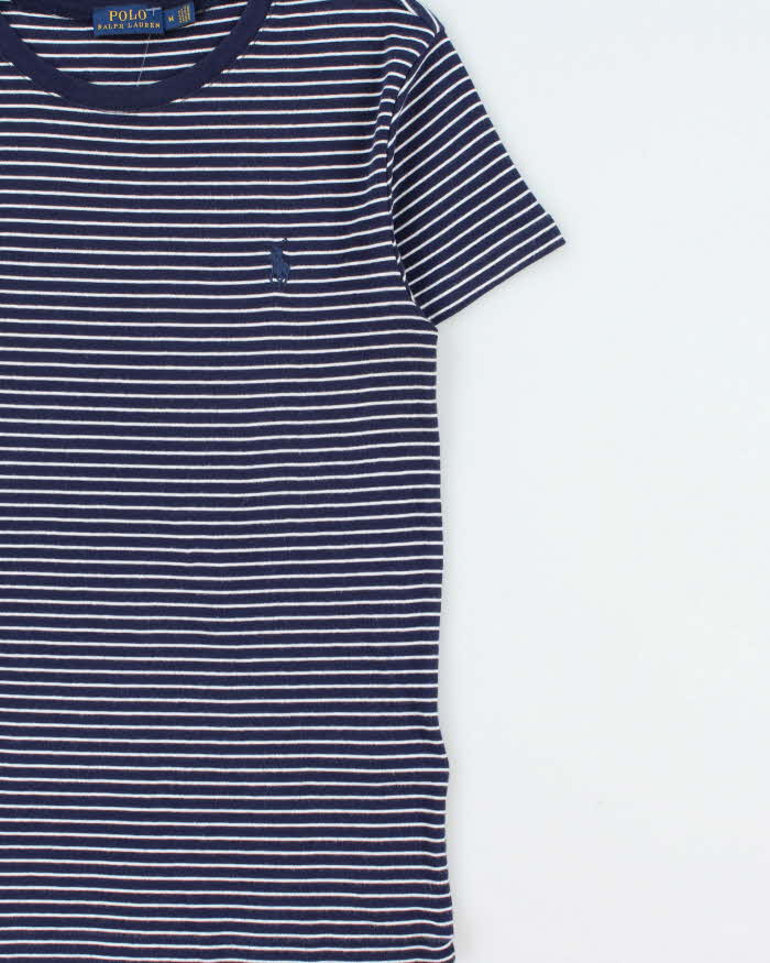 Vintage Polo Ralph Lauren Women's Classic Pony Striped Fitted Crewneck T-Shirt - M