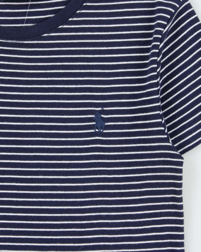 Vintage Polo Ralph Lauren Women's Classic Pony Striped Fitted Crewneck T-Shirt - M