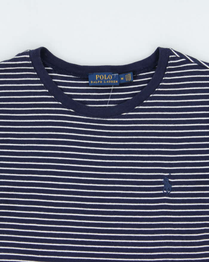 Vintage Polo Ralph Lauren Women's Classic Pony Striped Fitted Crewneck T-Shirt - M
